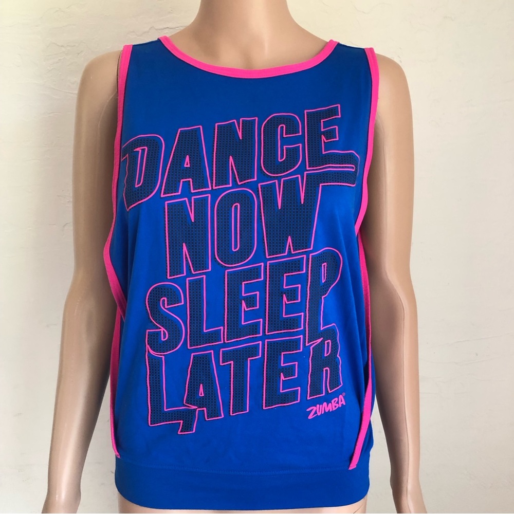 Zumba Wear Women’s Size XS Blue/Pink Logo Tank-Top Activewear Dancing Shirt